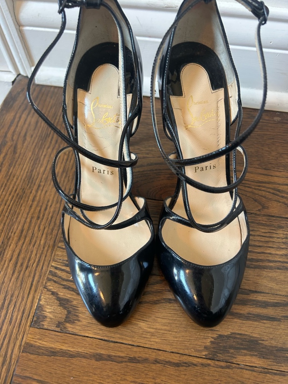 Christian louboutin Crossflika Black Strap Pumps Size 39 Patent  100% Auth - Picture 3 of 10